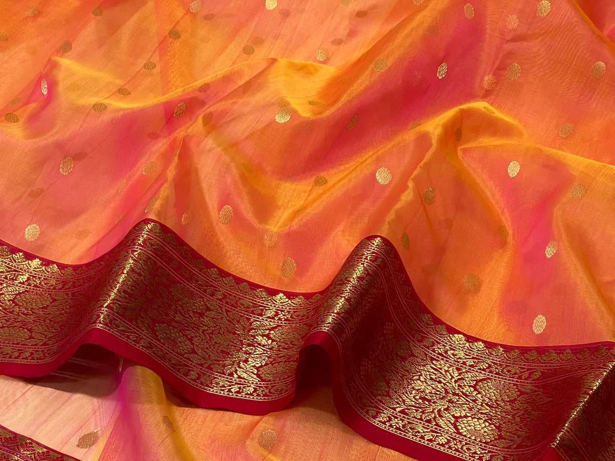 ORANGE RED CHANDERI SAREE