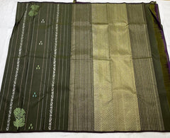 DARK GREEN / PURPLE  BORDERLESS SAREE