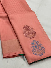 PEACH / PEACOCK BLUE BORDERLESS SAREE