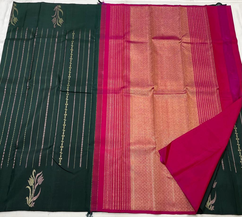 GREEN / PINK BORDERLESS SAREE