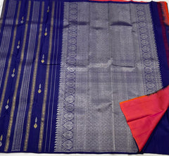 NAVY BLUE / PEACH ORANGE BORDERLESS SAREE