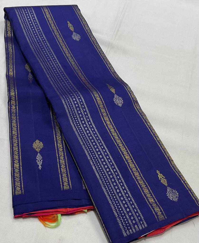 NAVY BLUE / PEACH ORANGE BORDERLESS SAREE