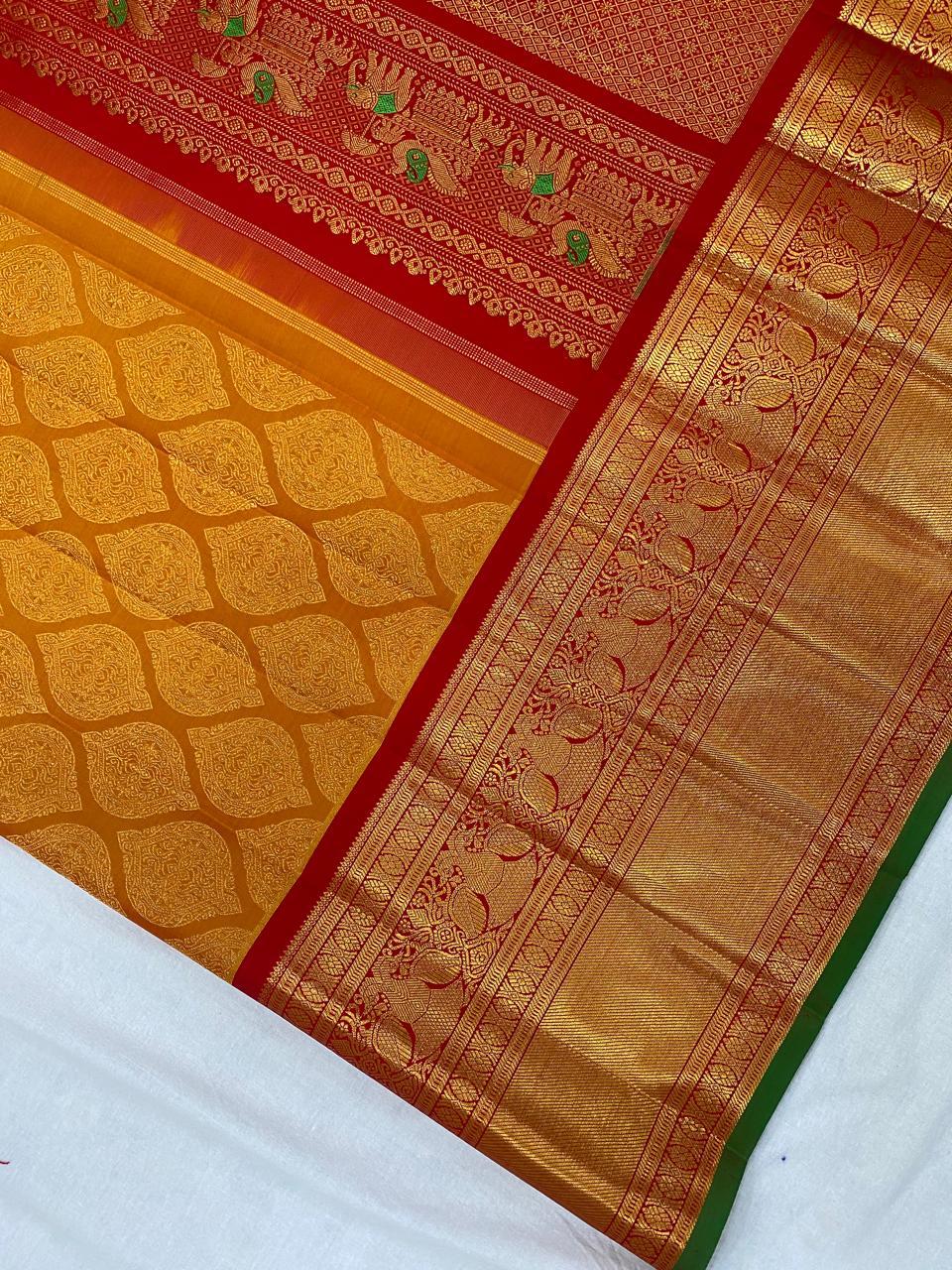 YELLOW / RED GADWAL KANCHI  PATTU SAREE