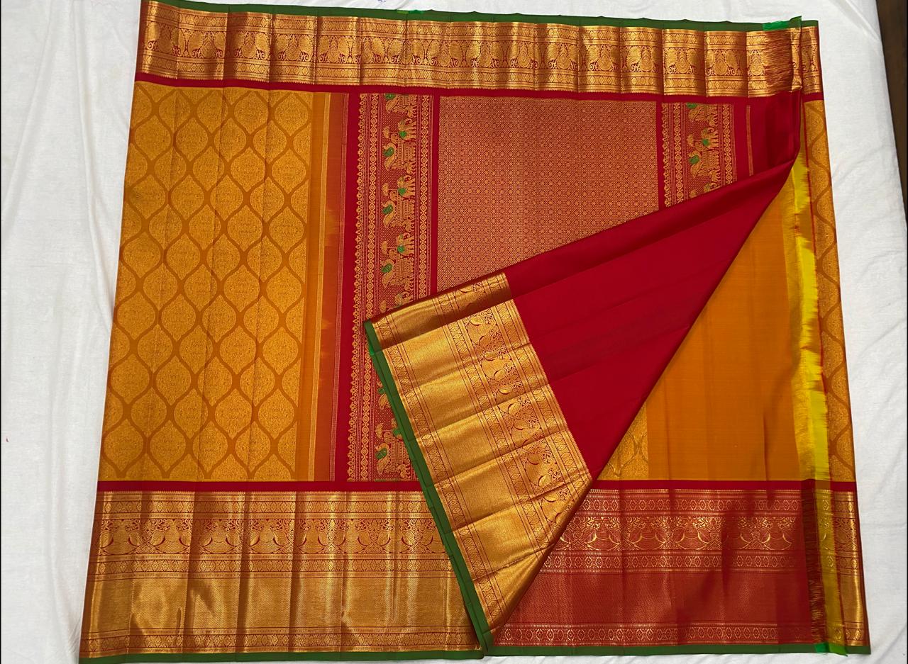 YELLOW / RED GADWAL KANCHI  PATTU SAREE