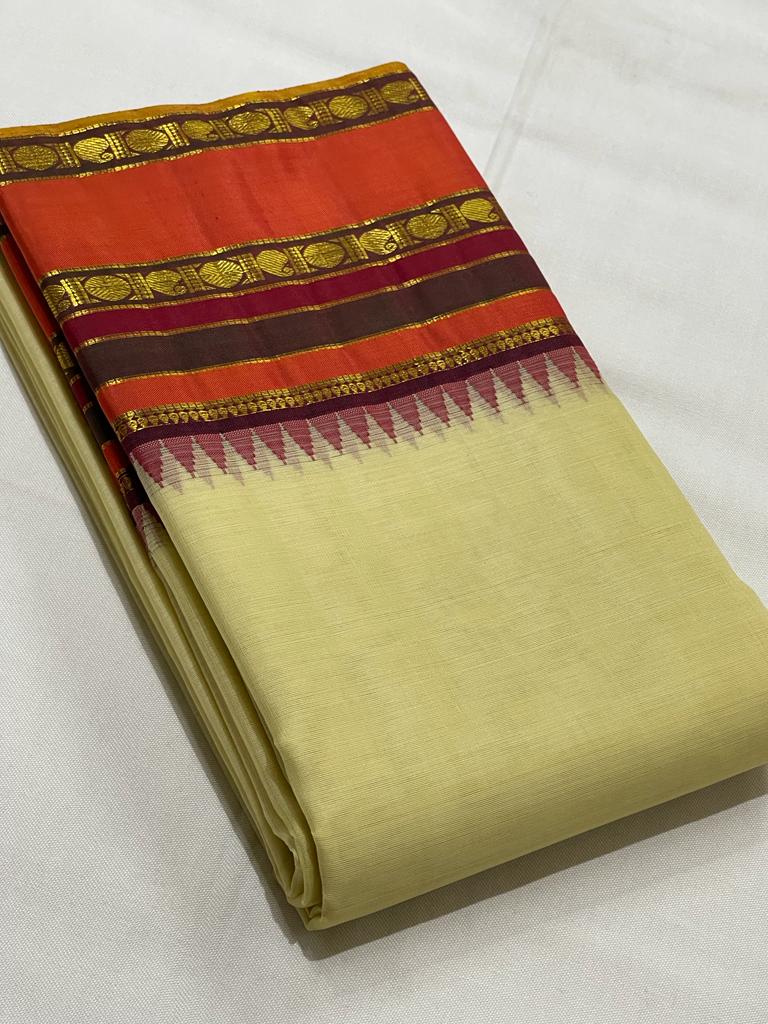 CREAM / ORANGE  KANCHI SAREE