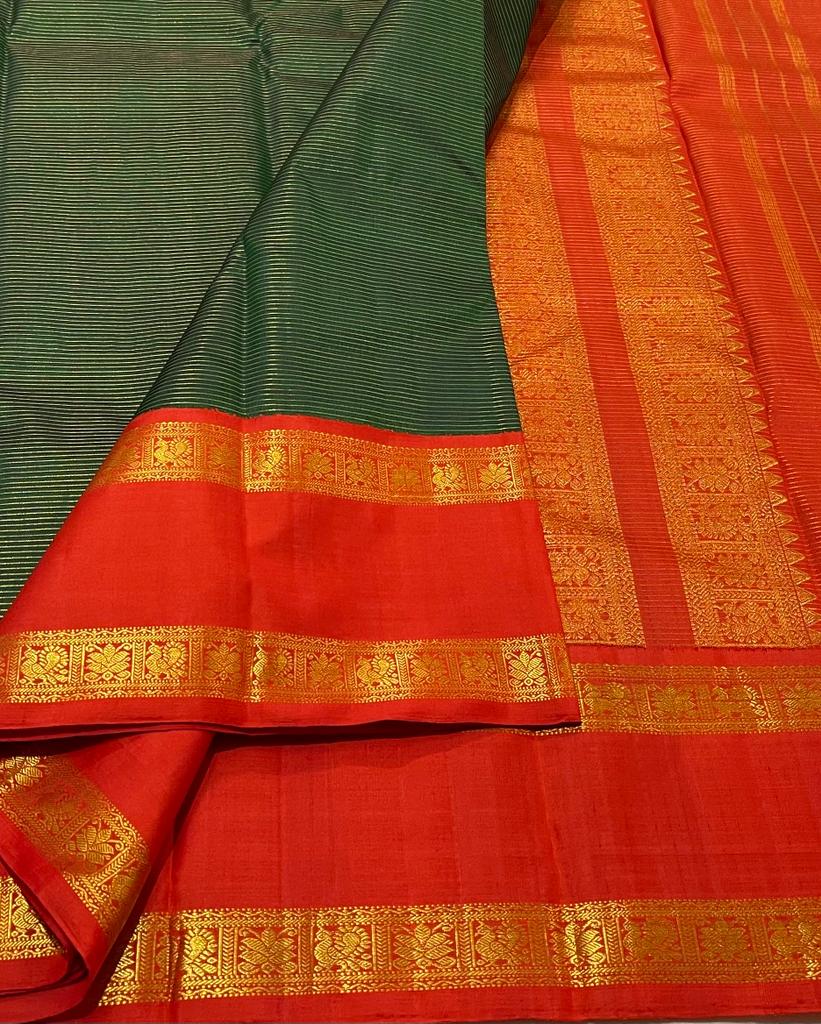 BOTTLE GREEN / RED KANCHI SAREE