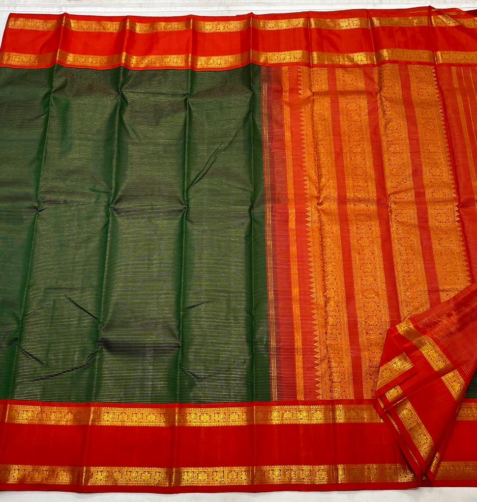 BOTTLE GREEN / RED KANCHI SAREE