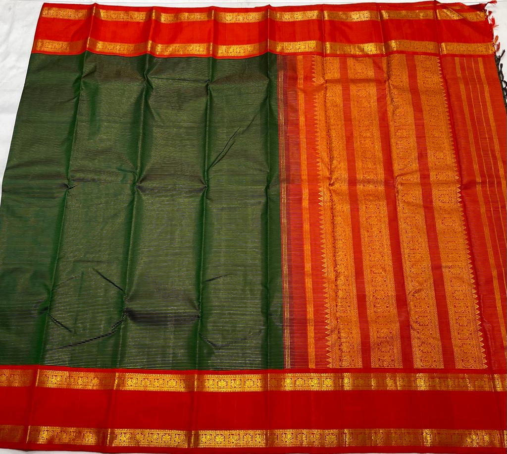 BOTTLE GREEN / RED KANCHI SAREE