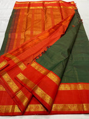 BOTTLE GREEN / RED KANCHI SAREE