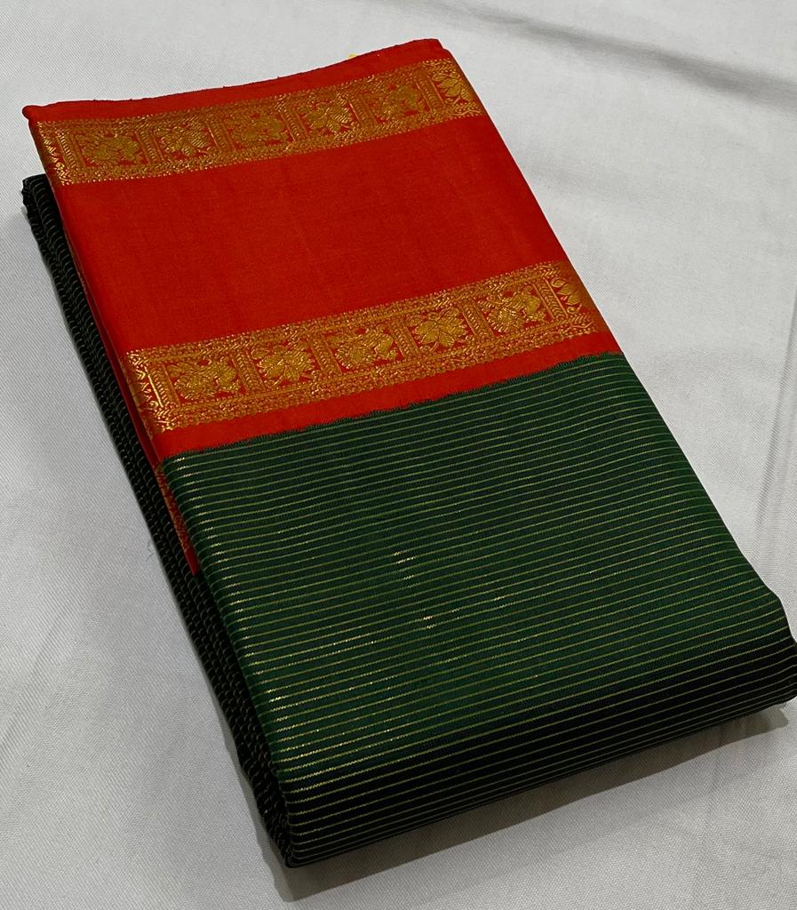 BOTTLE GREEN / RED KANCHI SAREE