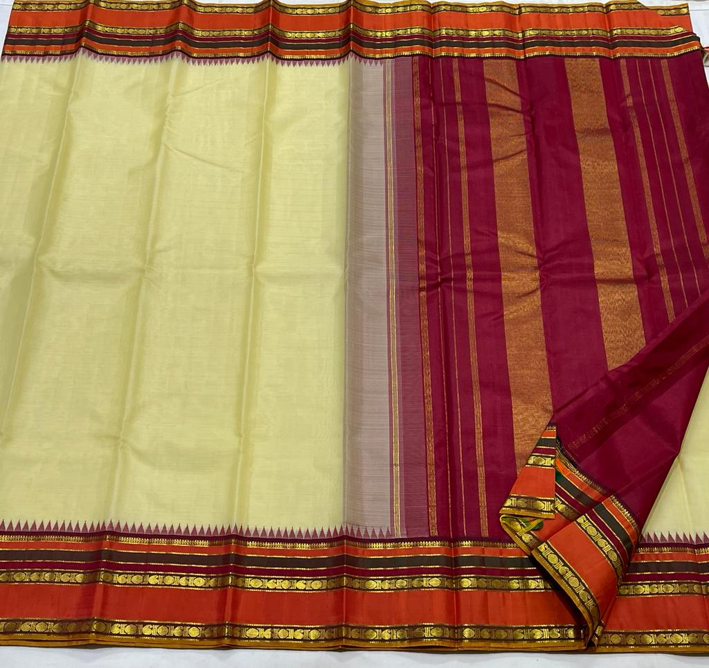 CREAM / ORANGE  KANCHI SAREE