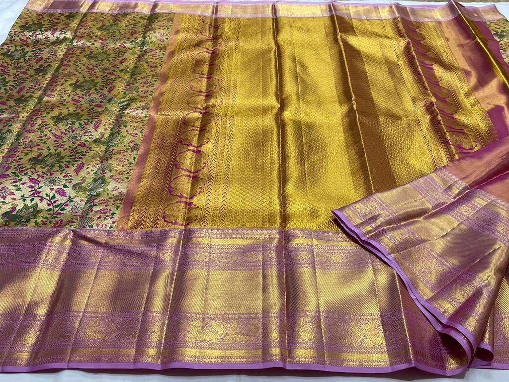 GOLD FLORAL KANCHI TISSUE SAREE