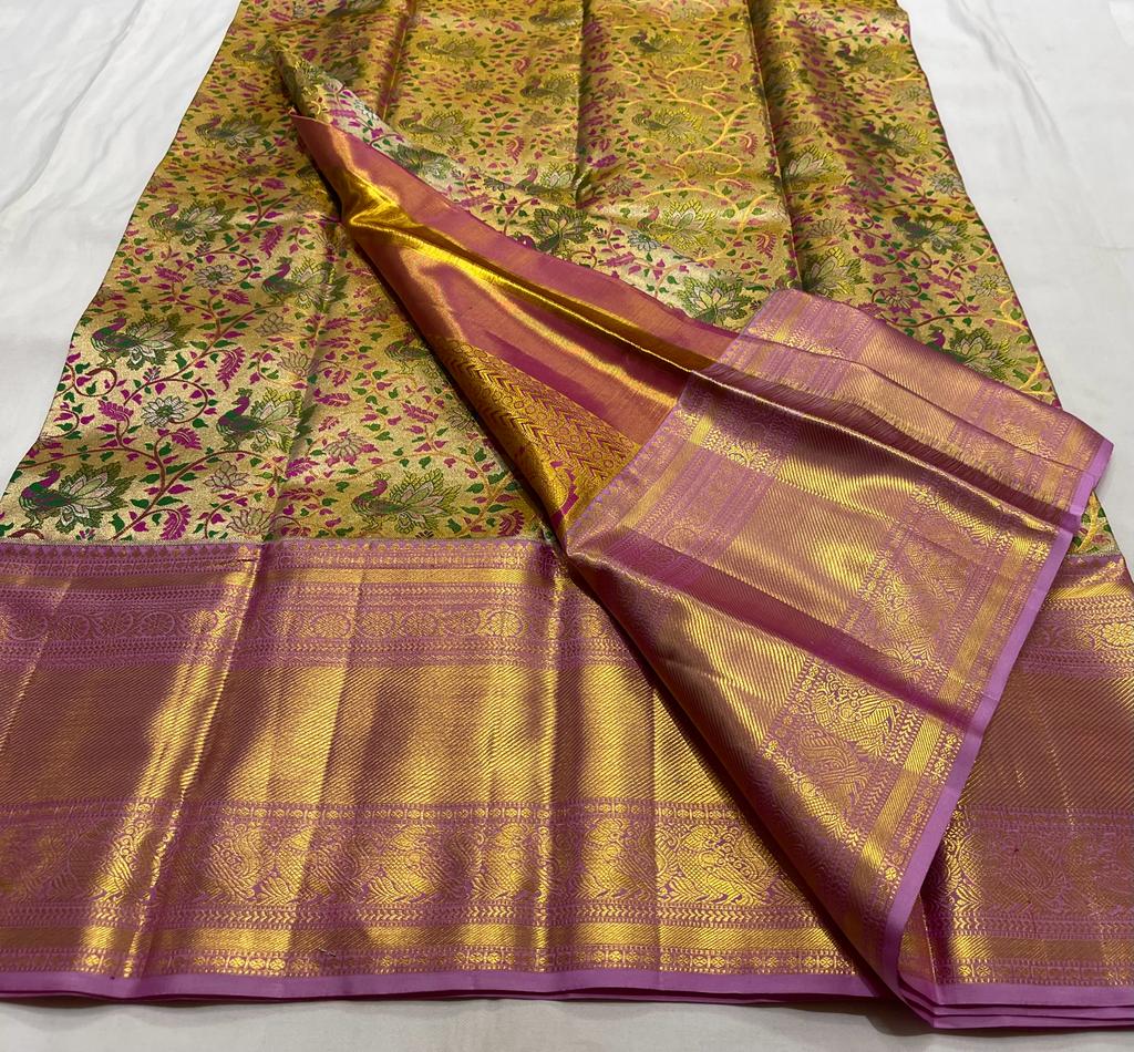 GOLD FLORAL KANCHI TISSUE SAREE