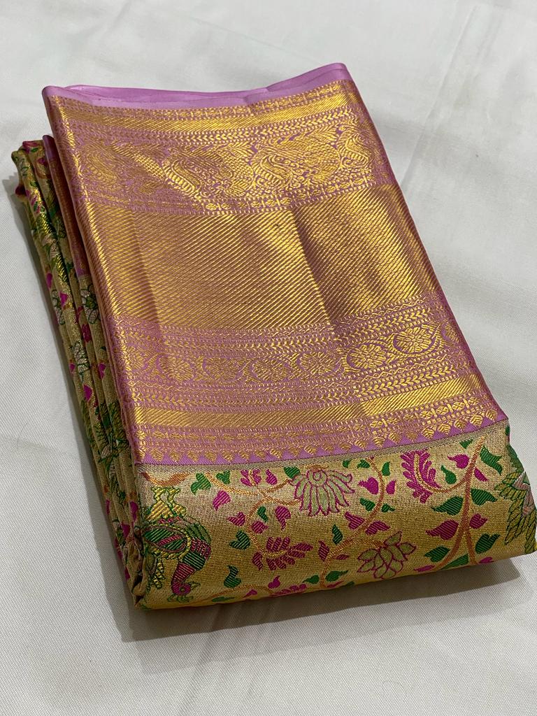 GOLD FLORAL KANCHI TISSUE SAREE