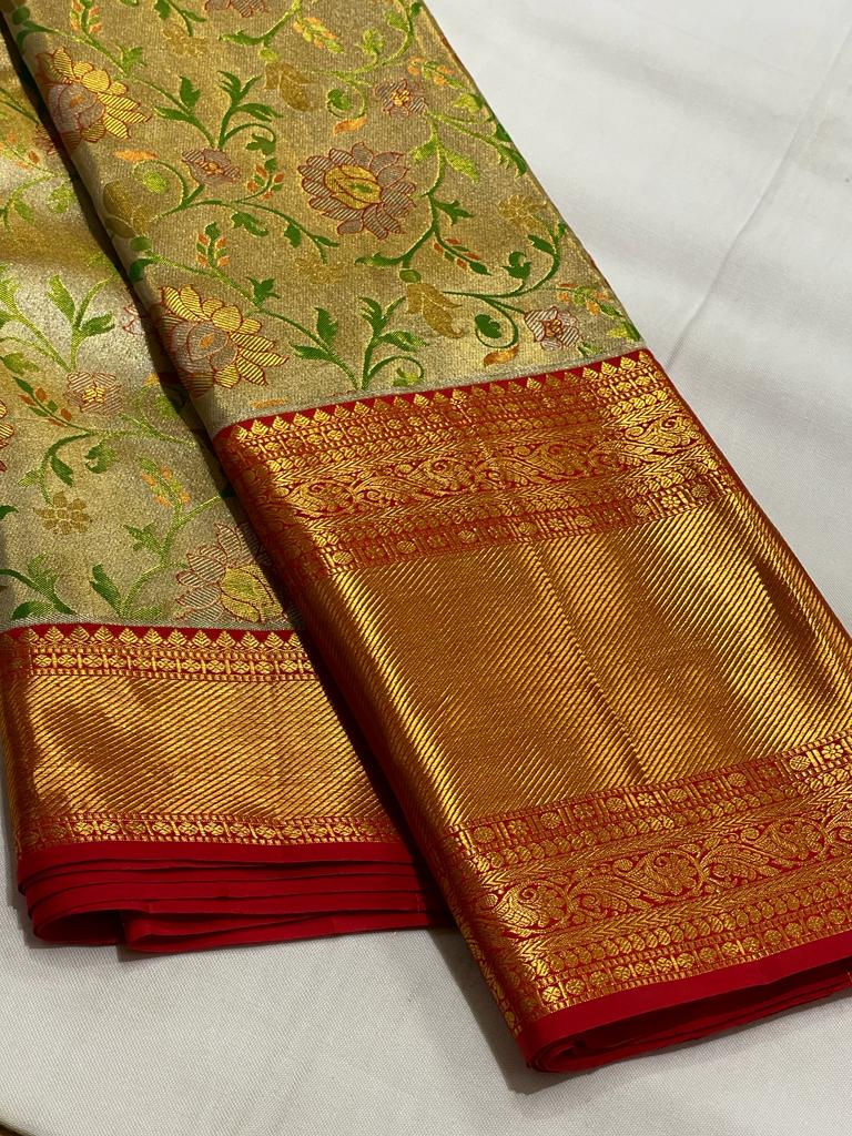 GOLD FLORAL / RED KANCHI TISSUE SAREE