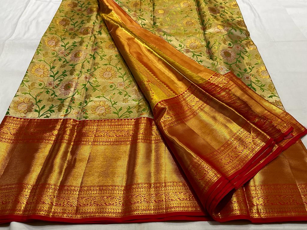 GOLD FLORAL / RED KANCHI TISSUE SAREE