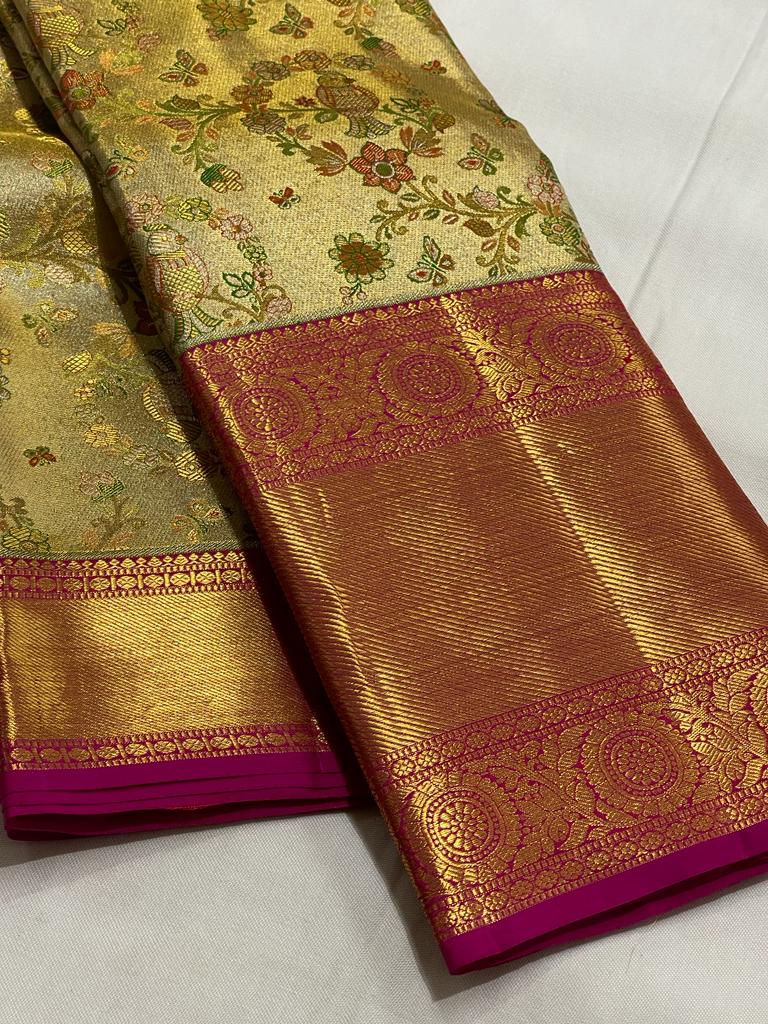 GOLD / PINK KANCHI TISSUE SAREE