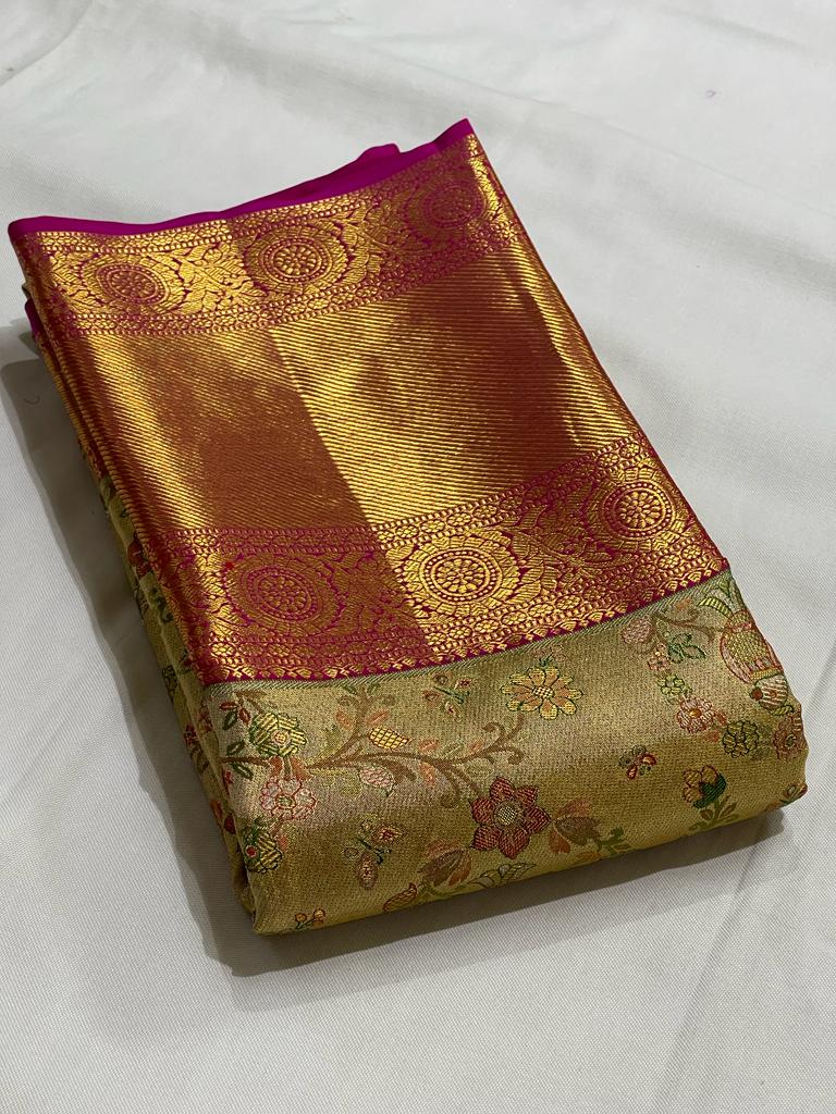 GOLD / PINK KANCHI TISSUE SAREE