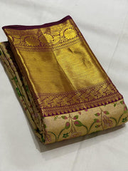 GOLD / BURGUNDY KANCHI TISSUE SAREE