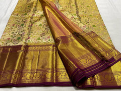 GOLD / BURGUNDY KANCHI TISSUE SAREE