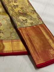 GOLD / RED KANCHI TISSUE SAREE