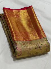 GOLD / RED KANCHI TISSUE SAREE