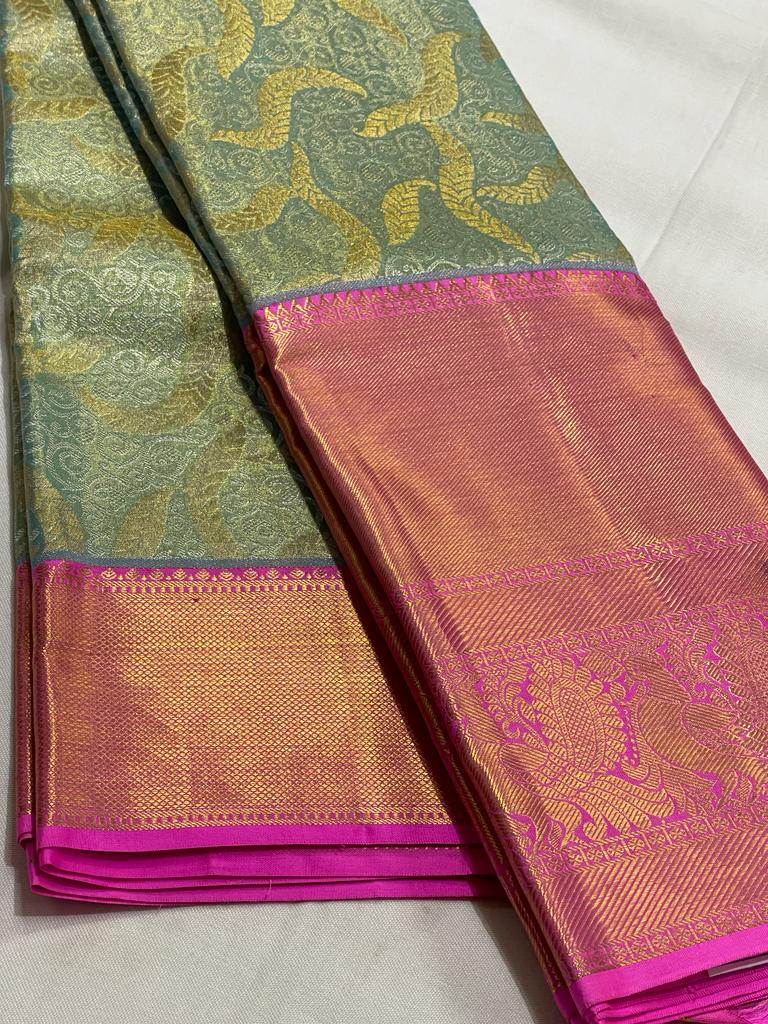 PISTA GREEN / PINK KANCHI TISSUE SAREE