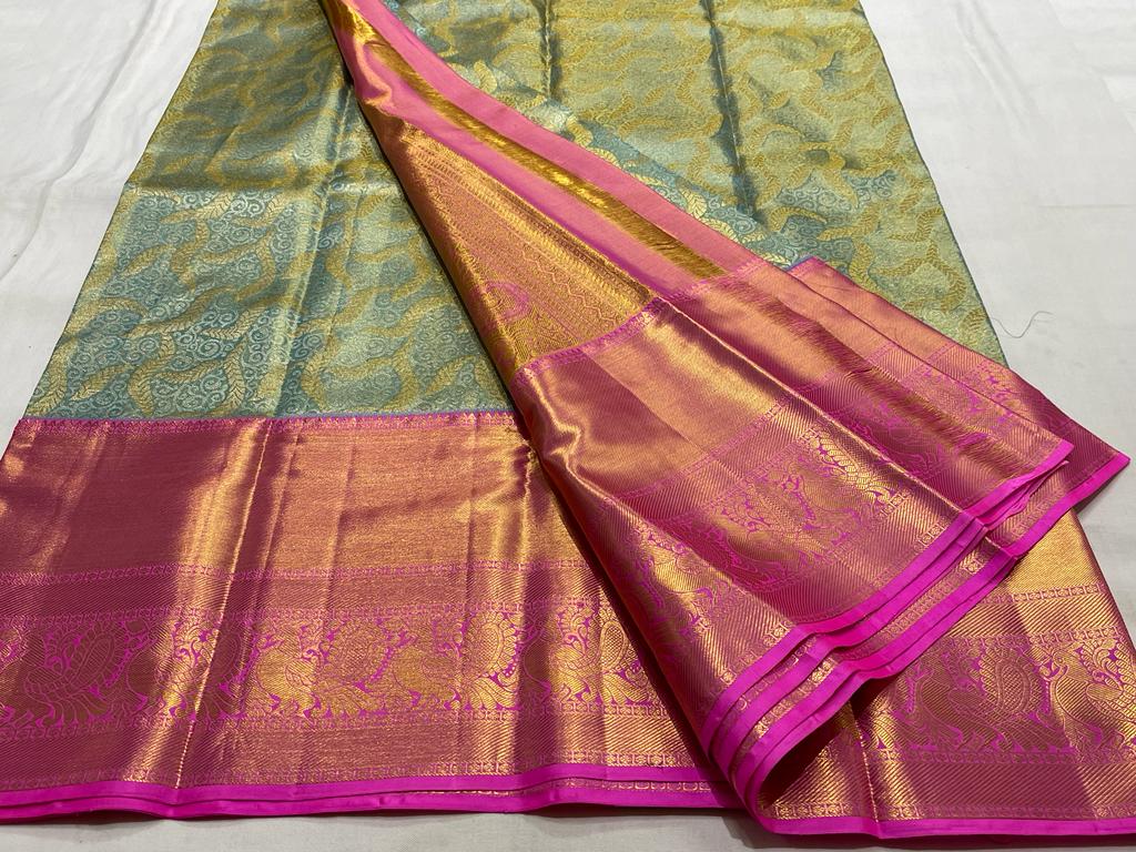 PISTA GREEN / PINK KANCHI TISSUE SAREE