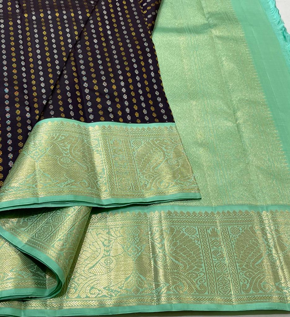 BLACK / GREEN BUTTI'S KANCHI SAREE