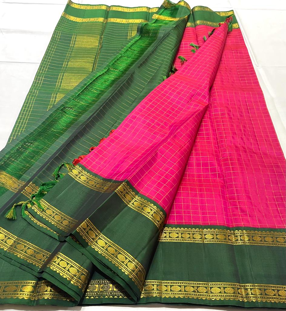 PINK AND GREEN KANCHI SAREE