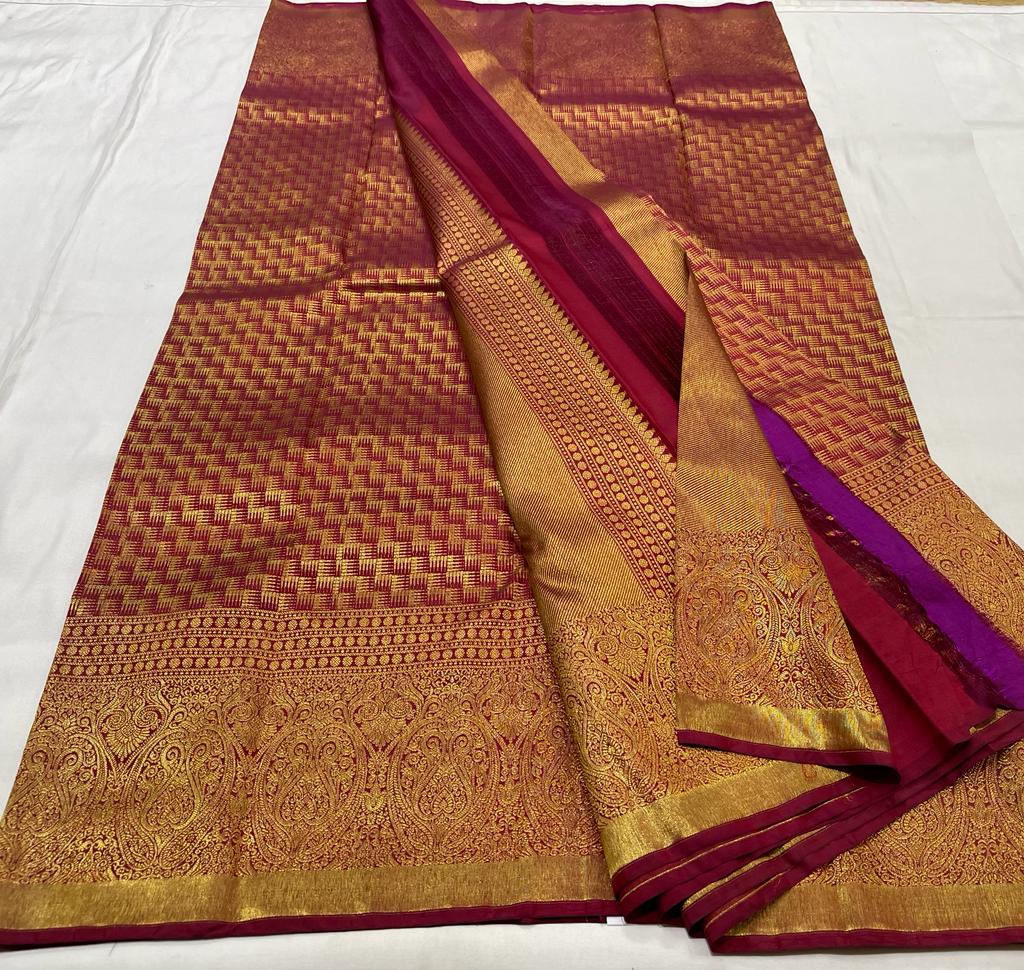 MAROON AND GOLD  KANCHI SAREE