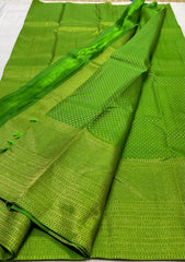 PARROT GREEN AND GOLD  KANCHI SAREES