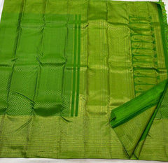 PARROT GREEN AND GOLD  KANCHI SAREES