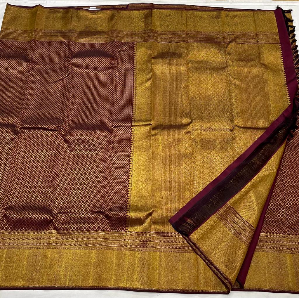 BROWNISH MAROON AND GOLD  KANCHI SAREES