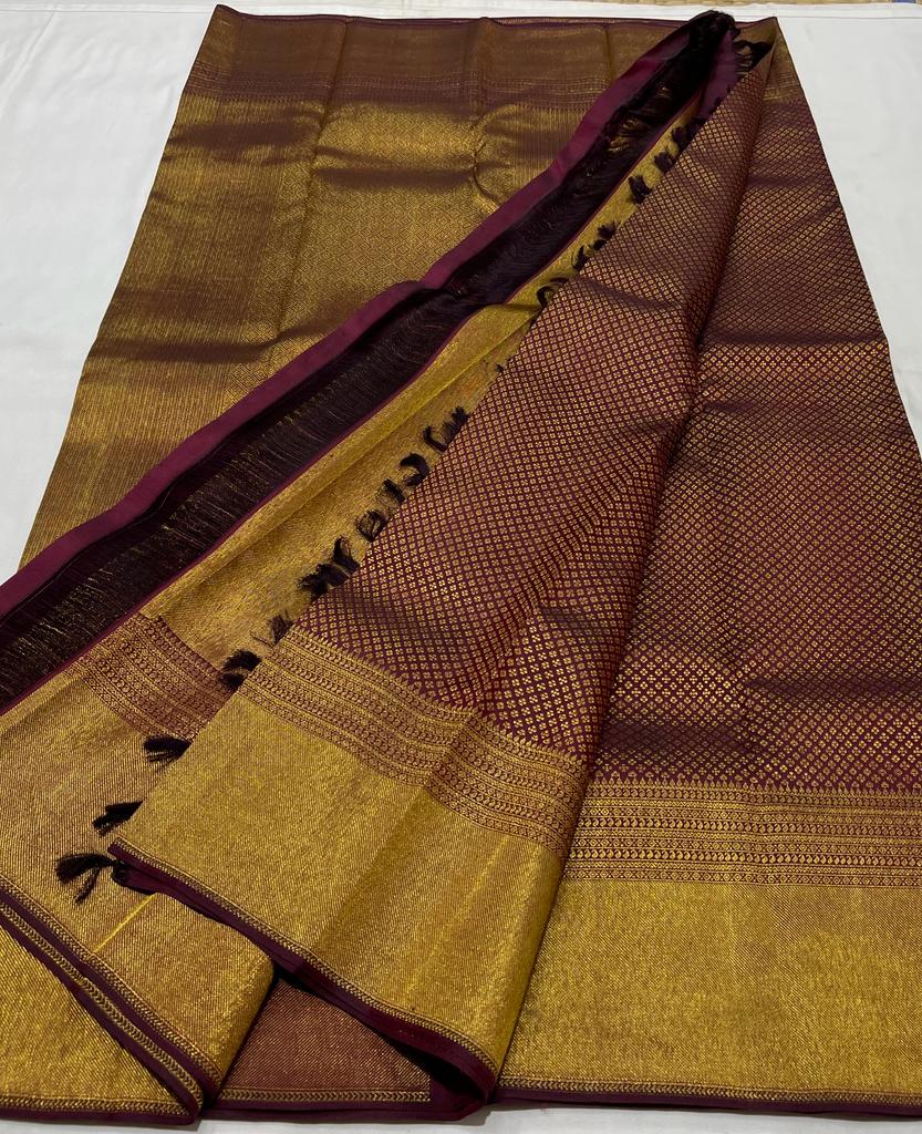 BROWNISH MAROON AND GOLD  KANCHI SAREES