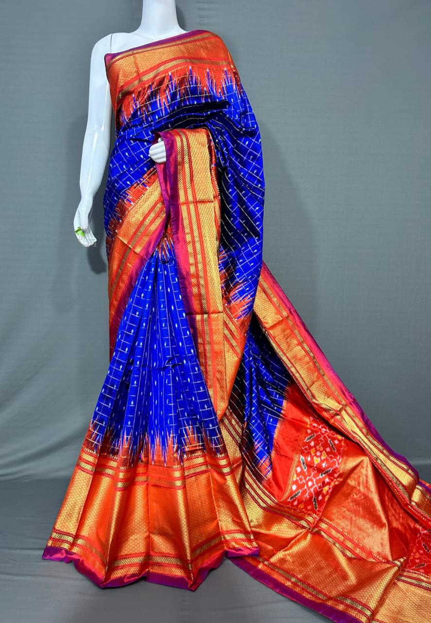 CONTRAST BORDER IKAT SILK SAREES