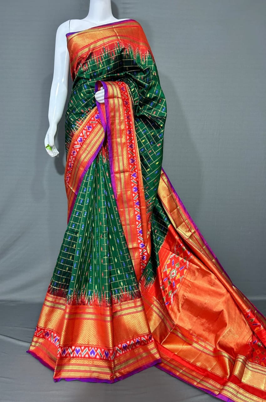 CONTRAST BORDER IKAT SILK SAREES