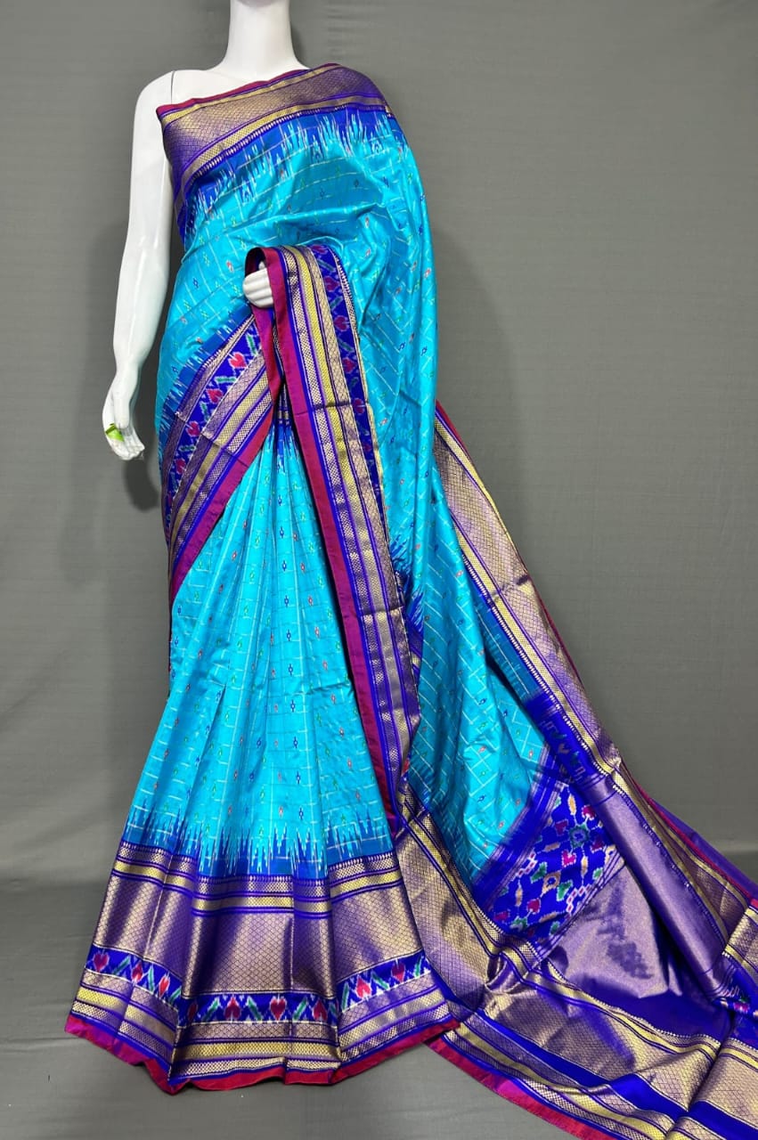 CONTRAST BORDER IKAT SILK SAREES