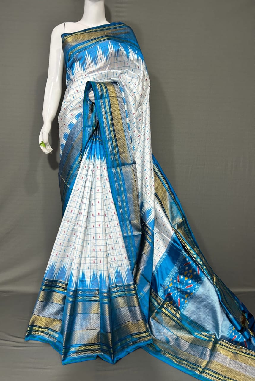 CONTRAST BORDER IKAT SILK SAREES