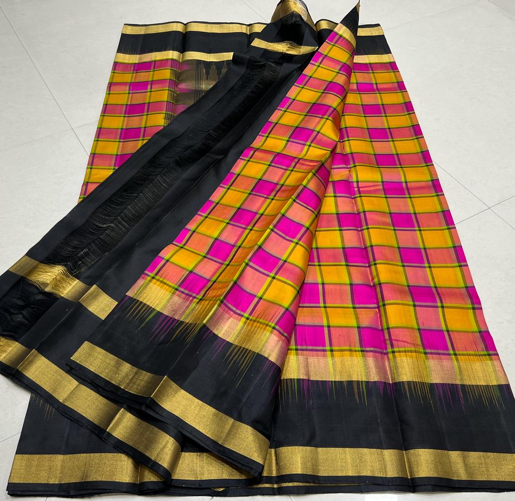 PINK / BLACK CHECKS KANCHI SAREES