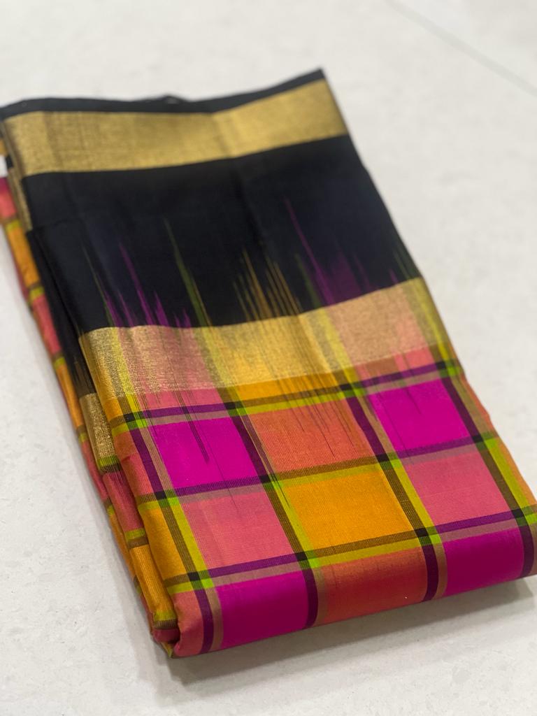 PINK / BLACK CHECKS KANCHI SAREES