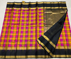 PINK / BLACK CHECKS KANCHI SAREES