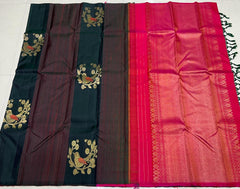 BLACK STRIPS / BIRDS KANCHI SAREE