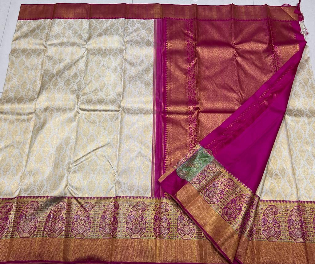 WHITE / PINK BRIDAL KANCHI SAREE