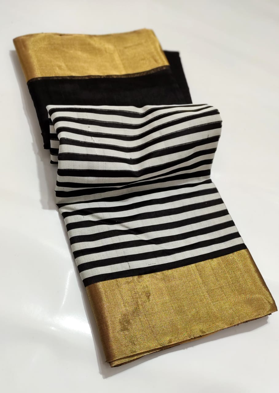 BLACK AND WHITE CHANDERI SAREE