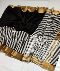 BLACK AND WHITE CHANDERI SAREE