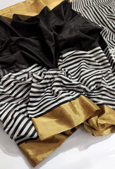 BLACK AND WHITE CHANDERI SAREE