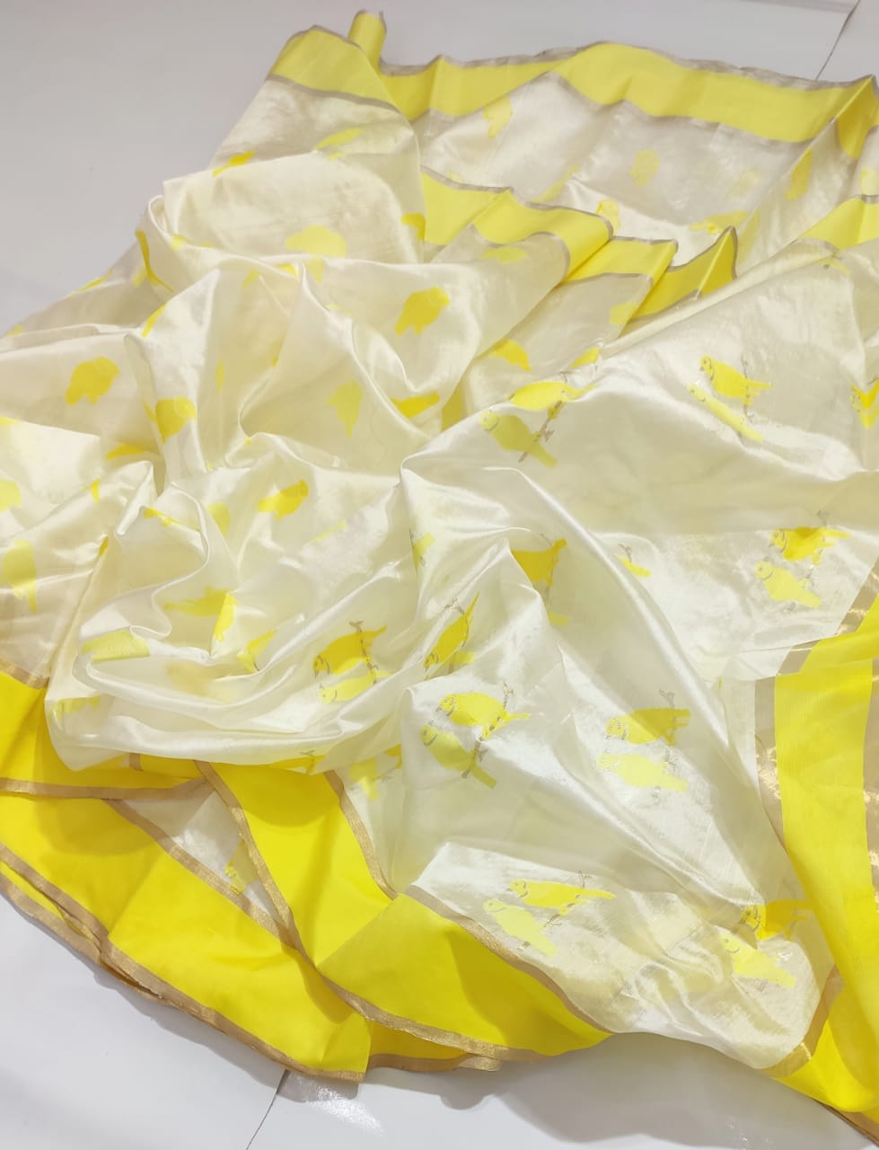 HALF WHITE / YELLOW CHANDERI SAREE