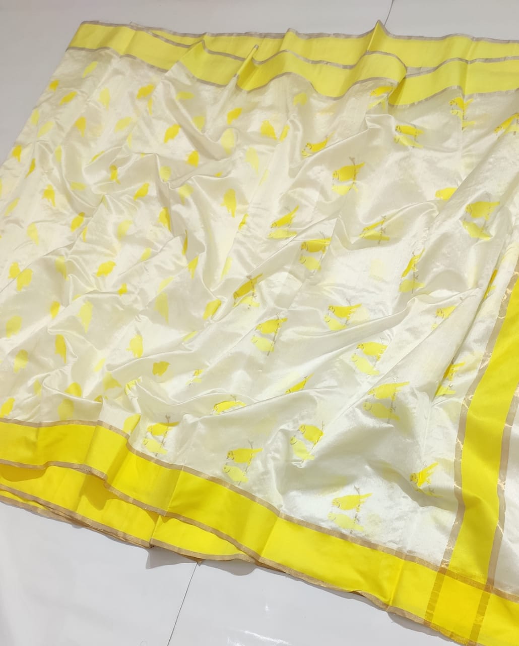 HALF WHITE / YELLOW CHANDERI SAREE