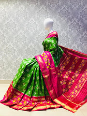 GREEN / PINK IKAT SILK SAREE